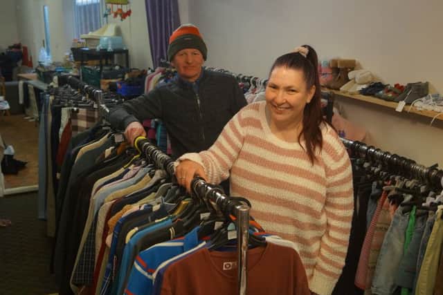 Paul and Gail Sanders in the Bag a Bargain shop, which is supporting the mental health charity MIND EMN-170116-083456001