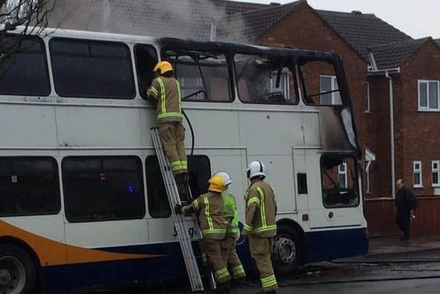 The aftermath of the bus fire that broke out in Mablethorpe this morning (Monday).