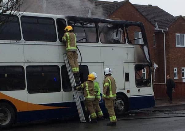 The aftermath of the bus fire that broke out in Mablethorpe this morning (Monday).