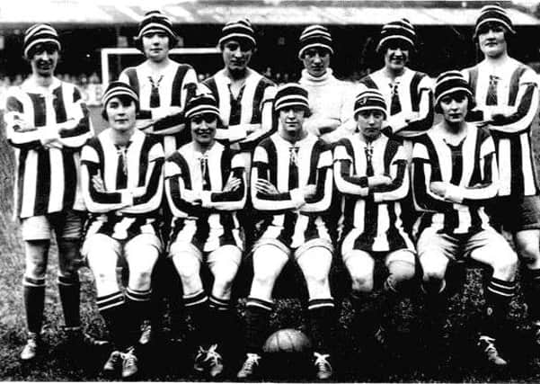 Dick Kerr Ladies football team in 1923 at the Cardiff Arms Park. EMN-170126-123707001