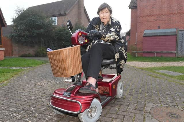 Mrs Jean Sleath of Heckington, pictured on her mobility scooter. EMN-170124-104044001