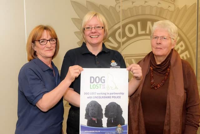 DogLost co-ordinator Alison Hall with Gill Finn of Lincolnshire Police and DogLost volunteer Phebe Cooper. EMN-170124-173042001