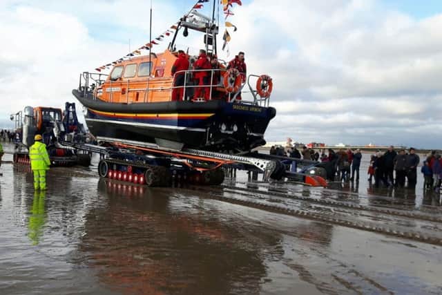 The new Shannon class lifeboat - the Joel and April Grunnill - arrives in Skegness. ANL-170128-150313001