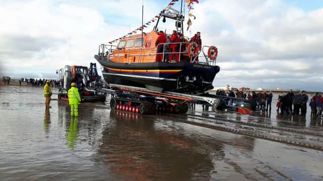 The new Shannon class lifeboat - the   Joel and April Grunnill - arrives in Skegness. ANL-170128-150313001