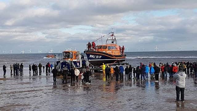 The new Shannon class lifeboat - the   Joel and April Grunnill - arrives in Skegness. Photo: Mitchell Clark ANL-170128-170246001