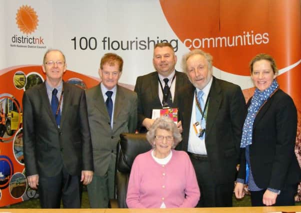 North Kesteven District Council's Executive Board, launching the NK Plan. From left - Councillors Ray Cucksey, Michael Gallagher - Deputy Leader, Richard Wright, Stewart Ogden, Lindsey Cawrey and Marion Brighton (seated) - Leader. EMN-170202-165834001