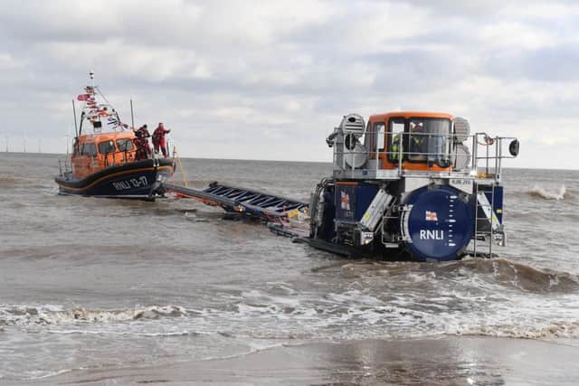 RNLI volunteers operate the new recovery system for the Shannon class lifeboat. Photo: MSKP-280117-9 ANL-170130-112403001