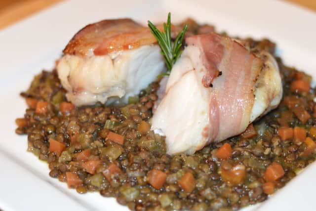 Roast monkfish with Puy lentils