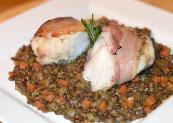 Roast monkfish with Puy lentils