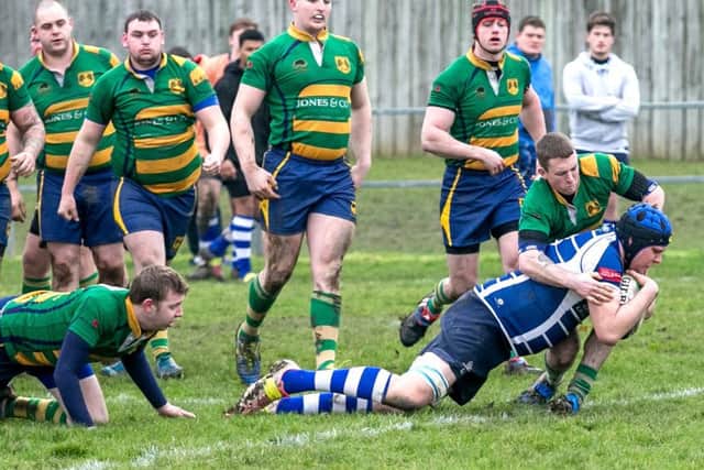 Lewis Eldin scores a try in Boston's last home match, a defeat to East Retford.