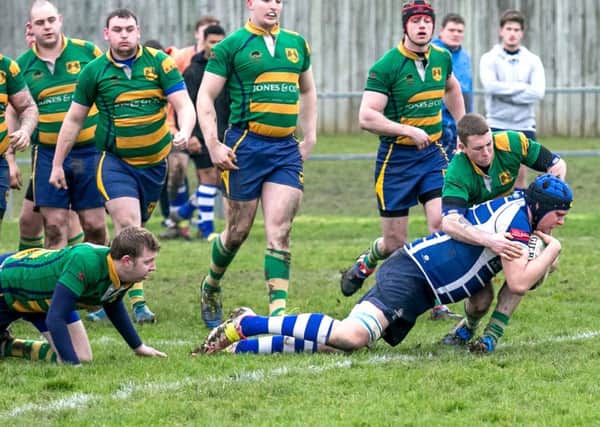 Lewis Eldin scores a try in Boston's last home match, a defeat to East Retford.