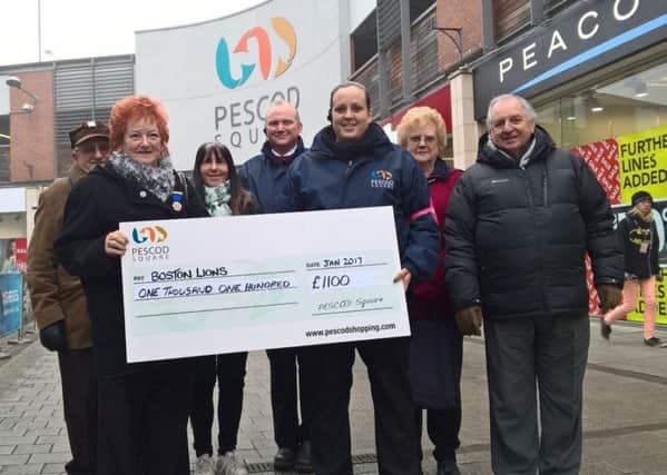 A cheque for Â£1,100 has been presented to Boston Lions from Pescod Square.