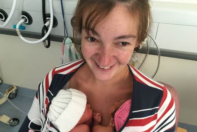 Victoria Chapman-Smith with her twins George and Isabella-Rose.