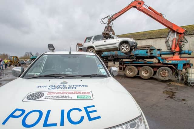 Lincolnshire Police and the farming community demonstrate they mean business to illegal hare coursers by crushing a car seized recently in the south of the county. EMN-170223-141032001