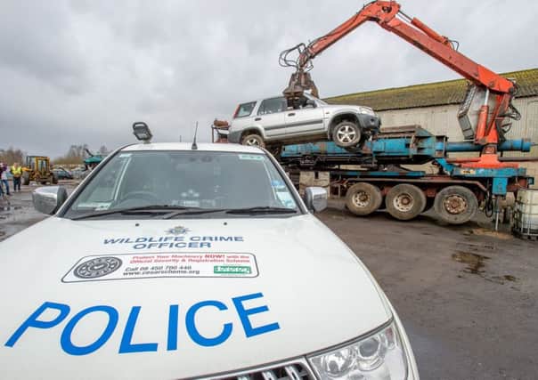 Lincolnshire Police and the farming community demonstrate they mean business to illegal hare coursers by crushing a car seized recently in the south of the county. EMN-170223-141032001