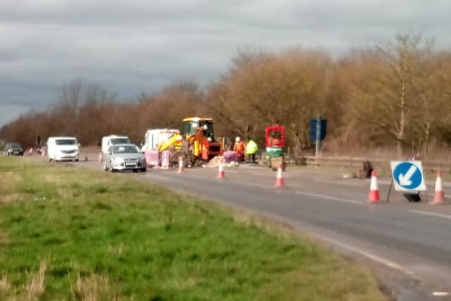 The scene on the A158 as work continues