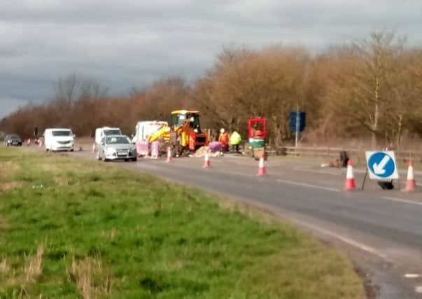 The scene on the A158 as work continues