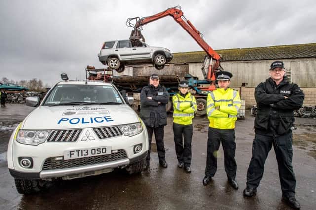 Front line against hare coursers, from left - wildlife officer Pc Nick Willey, Sgt Leanne Carr, Assistant Chief Constable Paul Gibson and rual crime officer Pc Martin Green. EMN-170224-151334001