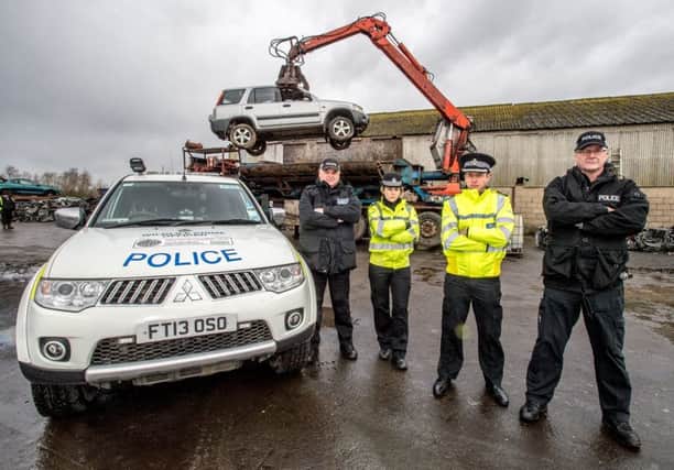 Front line against hare coursers, from left - wildlife officer Pc Nick Willey, Sgt Leanne Carr, Assistant Chief Constable Paul Gibson and rual crime officer Pc Martin Green. EMN-170224-151334001