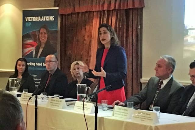 Victoria Atkins MP speaking at the coastal flood forum.