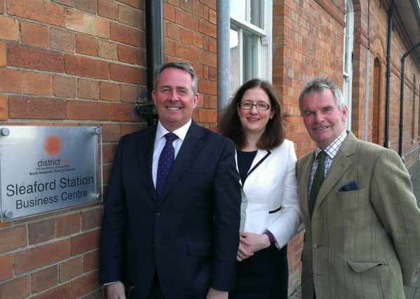 Dr Liam Fox with Sleaford and North Hykeham MP Dr Caroline Johnson and Leader of the County Council Martin Hill. EMN-170203-181829001