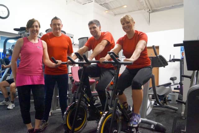 Gym owner Amy Atkins, with Caistor firefighters Steve Critten, Rick Ballard (crew manager) and Amanda Ketley EMN-170703-110813001