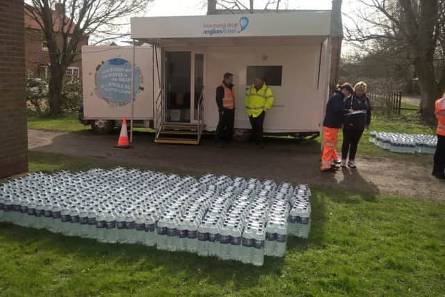 Anglian Water handing out bottled water in Tetford