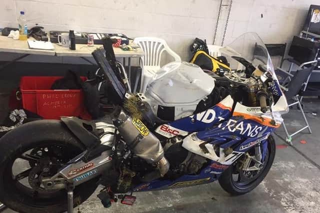 Crowe's BMW shows the scars after his Brands Hatch crash EMN-170903-093533002