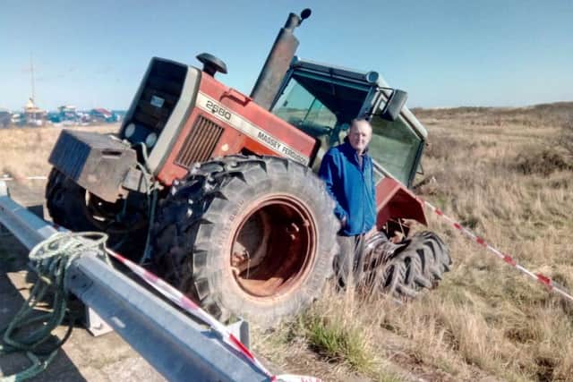 The smashed up tractor where it came to a stop after being stolen from Skegness Boat Club. Mr Matthew Overton, a member of the club, has been helping to clear up the mess. ANL-170903-113104001