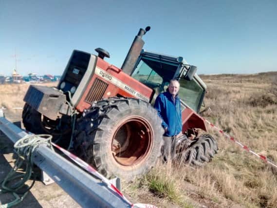 The smashed up tractor where it came to a stop after being stolen from Skegness Boat Club. Mr Matthew Overton, a member of the club, has been helping to clear up the mess. ANL-170903-113104001