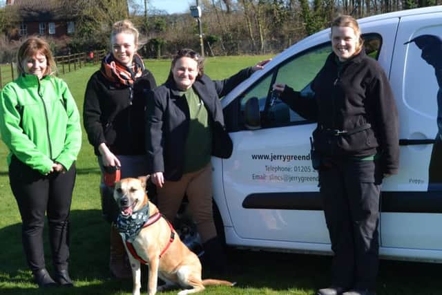 Van-tastic! Pictured, from left, Amanda Raworth (business manager), Jenny Harris (fundraising co-ordinator), Jo Hickson (centre manager at South Lincolnshire), Jeni Wiles (deputy centre manager at South Lincolnshire). Sally, a German shepherd cross, is looking for a home.