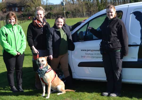 Van-tastic! Pictured, from left, Amanda Raworth (business manager), Jenny Harris (fundraising co-ordinator), Jo Hickson (centre manager at South Lincolnshire), Jeni Wiles (deputy centre manager at South Lincolnshire). Sally, a German shepherd cross, is looking for a home.