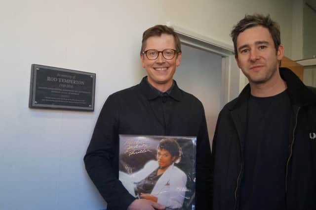 Former pupils Stuart Brown, left, and James Dring unveiled the plaque to their fellow alumnus Rod Temperton EMN-170327-081046001