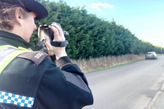 PCSO Sally West checking speeds in Everington's Lane, Skegness. ANL-171003-144536001