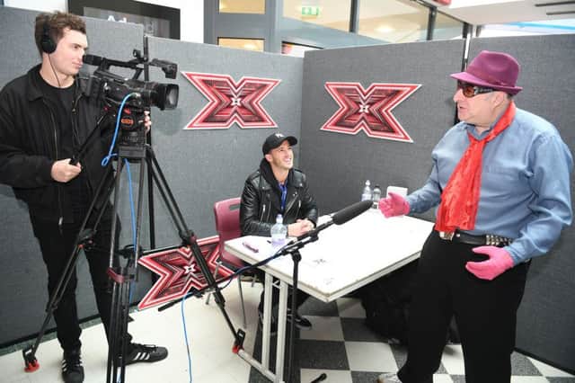 X Factor auditions at Hildreds Centre, Skegness. L-R Harry Palmer (casting researcher), Darren Hill (casting assiciate producer) and Bob Felton (Rocking Bob Felton) of Lincoln auditioning.
