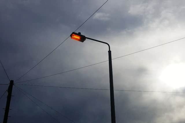 The street light on in Champion Way, Mablethorpe. Overseen by Lincolnshire County Council.