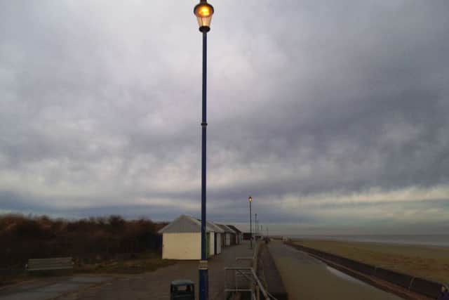 The street light on at Sutton on Sea Promenade. Overseen by East Lindsey District Council.
