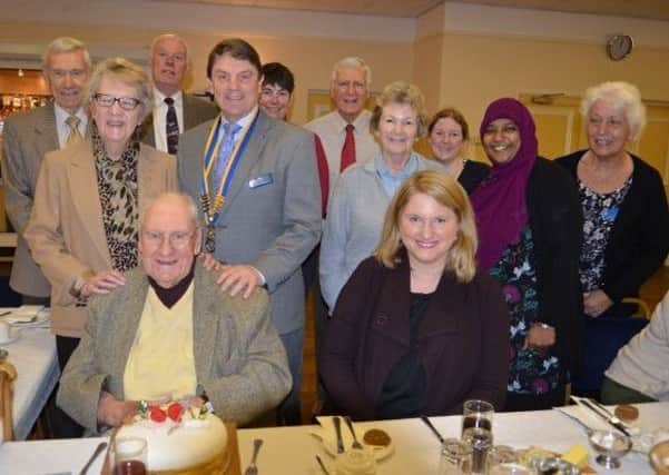 Henry Brown celebrates his 96th birthday with Rotary Club of Sleaford members. EMN-170314-104717001