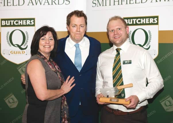 Guest speaker Tom Parker Bowles pictured with Meridian Meats congratulating their win at the Smithfield Awards, held in London.