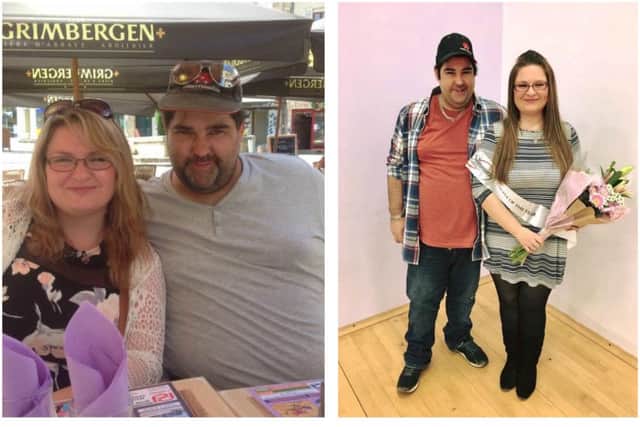 Kathryn Johnson and husband Frazer, before and after their weightloss.