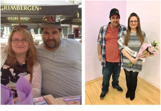 Kathryn Johnson and husband Frazer, before and after their weightloss.