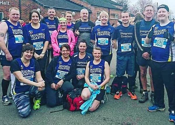 Skegness Coasters before the Gainsborough and Morton 10K. Pictured are (back, from left) Michael Hawkesford, Rebecca Porter, David Freeman, Elly Rutherford, Rochelle Hawksley, David Freeman, Phae Bryant, Robert Rennie, Ian Bailey, Mark Battersby, Paul Whitfield; (front, from left) Tracy Sands, Julie Hawkesford, Jackie Rhodes, Debbie Galloway Cussons.