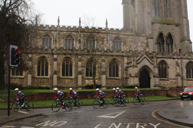 Dame Sarah Storey and her team in Louth on Monday (March 20).
