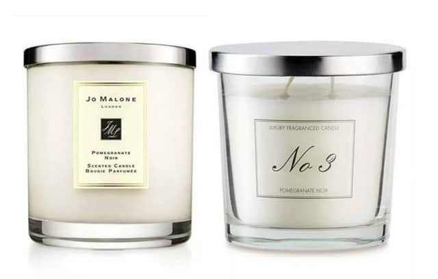 The Jo Malone candle, left, with one of the Aldi candle's, right.