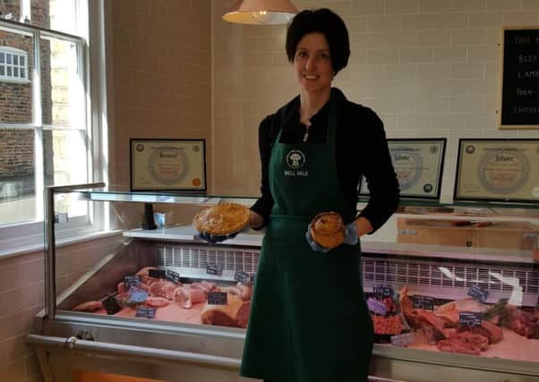 Kitty Hamilton, Well Vale, with the award-winning pie at Well Vale butchers in Alford. ANL-170326-130225001
