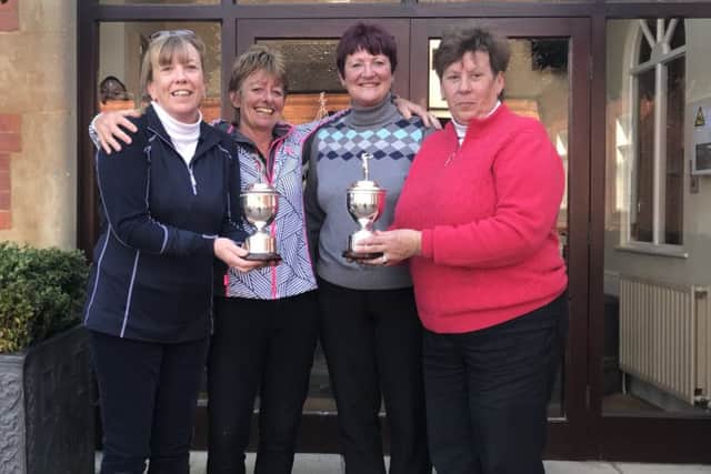 Dawson Trophy winners, from left, Karen Archer, Birdie Dawson, lady captain Andrea Smaggasgale, Lesley Burton EMN-170327-094656002