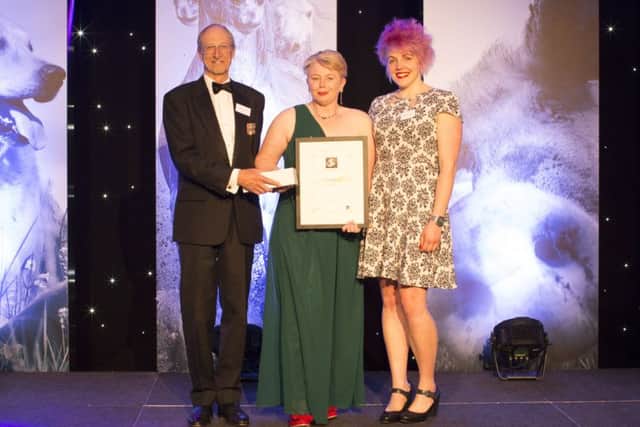 Pictured at the awards ceremony, retired veterinary surgeon and head of the judging panel Chris Laurence, Sam Shand and Rebecca Hubbard, editor of VN Times.