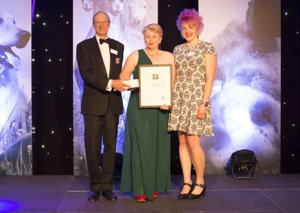 Pictured at the awards ceremony, retired veterinary surgeon and head of the judging panel Chris Laurence, Sam Shand and Rebecca Hubbard, editor of VN Times.