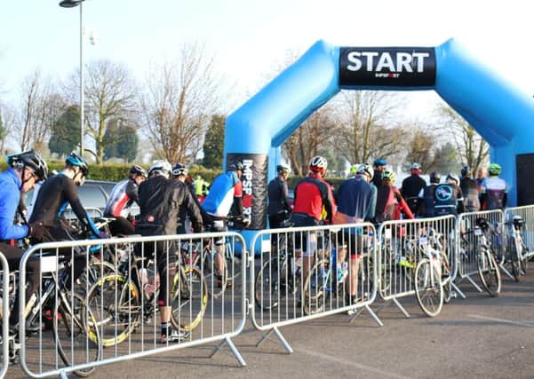 Riders gather at the start line for the Tour of the Wolds Sportive which set off in Louth today (Saturday).