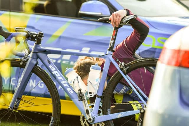 Tour of the Wolds: Just one of the professional women's riders gearing up for todays race. Photo: John Aron.